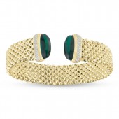 GOLD VERMEIL WIDE CUFF WITH GREEN ENDS WITH CUBIC ZIRCONIA