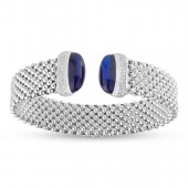STERLING SILVER & RHODIUM WIDE CUFF WITH BLUE ENDS & CUBIC ZIRCONIA