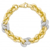 STERLING SILVER & GOLD VERMEIL CUBIC ZIRCONIA HEART LINK BRACELET