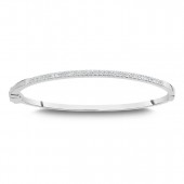 STERLING SILVER & RHODIUM CUBIC ZIRCONIA HALF PAVE BANGLE BRACELET