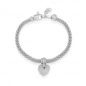 STERLING SILVER & RHODIUM CUBIC ZIRCONIA PUFF PAVE HEART BRACELET