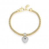 STERLING SILVER & VERMEIL PUFFED PAVE HEART BRACELET WITH CUBIC ZIRCONIA