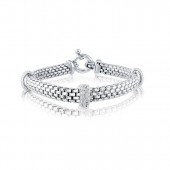 STERLING SILVER & RHODIUM ORO LINK CUBIC ZIRCONIA STATION BRACELET