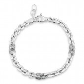 STERLING SILVER & RHODIUM FANCY ROUND LINK BRACELET WITH CUBIC ZIRCONIA
