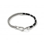 JOHN HARDY MENS STERLING SILVER AND HEISHI TREATED BLACK ONYX BRACELET