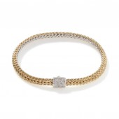 JOHN HARDY 18K GOLD & STERLING SILVER PAVE DIAMOND CLASP REVERSIBLE BRACELET