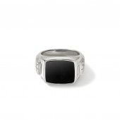 JOHN HARDY STERLING SILVER TREATED BLACK ONYX SIGNET RING