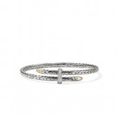 JOHN HARDY STERLING SILVER & 14K GOLD DIAMOND SPEAR BYPASS BRACELET