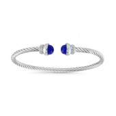 SILVER TONE TWIST CUFF SMALL BRACELET WITH BLUE ENDPIECES