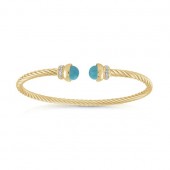 GOLD PLATED TWIST CUFF SMALL BRACELET WITH TURQUOISE COLORED ENDPIECES