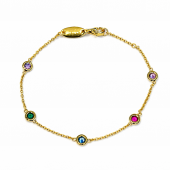 GOLD PLATED  BEZEL GEMSTONE STATION BRACELET