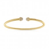 GOLD PLATED FANCY TWIST BRACELET WITH CUBIC ZIRCONIA TIP ENDS