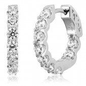 STERLING SILVER CUBIC ZIRCONIA MEDIUM HUGGIE LOOP EARRINGS