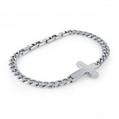 STAINLESS STEEL 6.5MM BRUSHED CURB ADJUSTABLE CROSS BRACELET