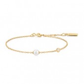 STERLING SILVER GOLD PLATED GOLD SHELL PEARL & BEZEL SPARKLE BRACELET