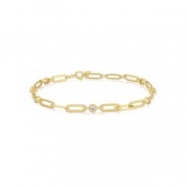 STERLING SILVER GOLD PLATED BEZEL STATION PAPERCLIP CHAIN BRACELET