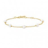 STERLING SILVER GOLD PLATED PEARL STATION BRACELET