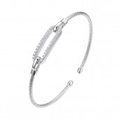 STERLING SILVER 2MM MESH CUFF BRACELET WITH CUBIC ZIRCONIA