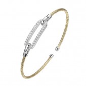 STERLING SILVER GOLD PLATE 2MM CUFF BRACELET WITH CUBIC ZIRCONIA