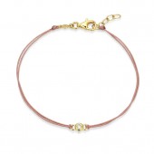 STERLING SILVER GOLD PLATED LAB GROWN DIAMOND ON PINK SILK LOTUS CORD BRACELET