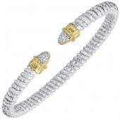 STERLING SILVER & 14K GOLD DIAMOND OPEN CUFF BRACELET