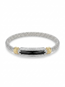 STERLING SILVER & 14K YELLOW GOLD DIAMOND BLACK ONYX 4MM BRACELET