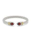STERLING SILVER & 14K YELLOW GOLD 4MM DIAMOND & GARNET OPEN BRACELET