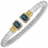 STERLING SILVER & 14K YELLOW GOLD 4MM DIAMOND & LONDON BLUE TOPAZ OPEN BRACELET