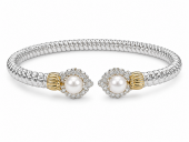 STERLING SILVER & 14K YELLOW GOLD DIAMOND & WHITE PEARL BRACELET