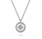 STERLING SILVER DIAMOND STAR DISC PENDANT WITH BEADED EDGE