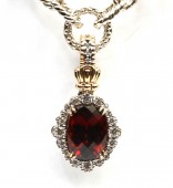 VAHAN STERLING SILVER/14K DIAMOND AND GARNET PENDANT