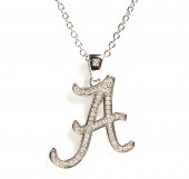 SILVER DIAMOND SCRIPT ALABAMA A PENDANT NECKLACE