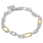 STERLING SILVER AND 14K 3 STATION CHAIN BRACELET