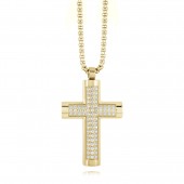 GOLD PLATED STEEL POLISHED CUBIC ZIRCONIA CROSS NECKLACE