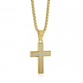 GOLD PLATED STAINLESS STEEL WHITE CZ CROSS NECKLACE