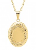 14K GOLD FILLED OVAL FLORAL LOCKET ON A GOLD FILLED ROPE CHAIN