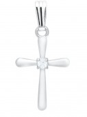 STERLING SILVER THIN DOMED CROSS WITH WHITE TOPAZ