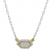 VAHAN STERLING SILVER  & 14K DIAMOND HEXAGON NECKLACE