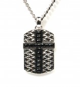 GENTS STERLING SILVER BLACK SAPPHIRE CROSS TAG NECKLACE