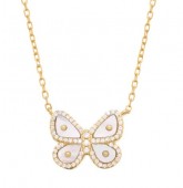 STERLING SILVER GOLD PLATED CUBIC ZIRCONIA AND MOTHER OF PEARL BUTTERLY NECKLACE