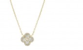 STERLING SILVER GOLD PLATED MOTHER OF PEARL CUBIC ZIRCONIA CLOVER NECKLACE