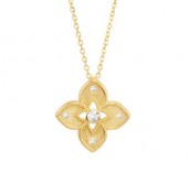 STERLING SILVER GOLD PLATED CUBIC ZIRCONIA MATTE FLOWER NECKLACE