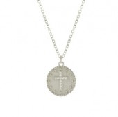 STERLING SILVER ROUND MATTE CUBIC ZIRCONIA CROSS NECKLACE