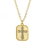 STERLING SILVER GOLD PLATED MATTE CUBIC ZIRCONIA CROSS NECKLACE
