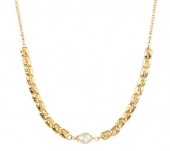 STERLING SILVER GOLD PLATED FRESHWATER PEARL & HAMMERED BEADED NECKLACE
