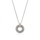 STERLING SILVER AND 14K GOLD ICON LINK ROUND PENDANT NECKLACE