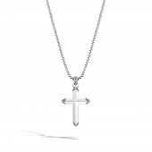 JOHN HARDY MENS STERLING SILVER CARVED CROSS BOX CHAIN NECKLACE