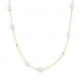 STERLING SILVER GOLD PLATED ASYMMETRIC SHELL PEARL STATION NECKLACE