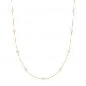 STERLING SILVER GOLD PLATED SHELL PEARL STATION CHAIN NECKLACE