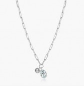 STERLING SILVER AQUAMARINE & LAB GROWN DIAMOND PAPERCLIP PENDANT